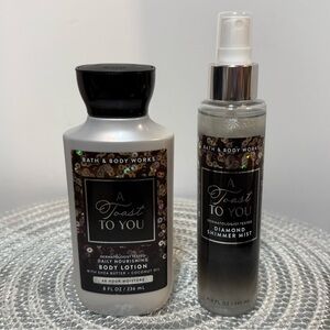 BBW A Toast to you Diamond Shimmer Mist and Body Lotion Set of 2 NWT